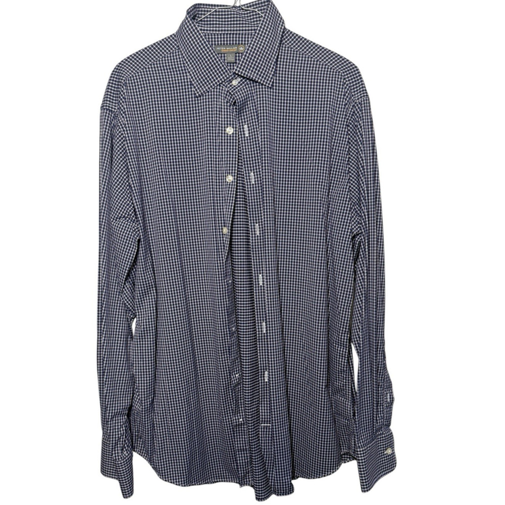 Peter Millar Summer Comfort Men's Large Long Sleeve Blue Check Button Up Shirt